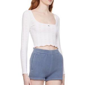 Alexander Wang Logo Scoop Long Sleeve Pullover in Soft White